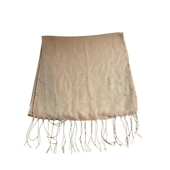 Womens Rectangle Scarf BeigeSheer Lightweight Fringe Boho - Picture 3 of 7